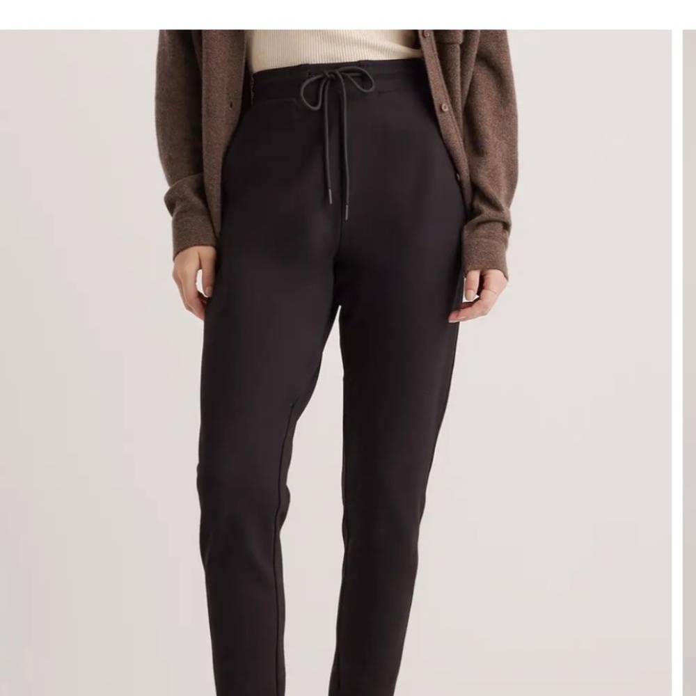 Quince Womens Ultra-Stretch Ponte Jogger Pant Pockets Drawstring Navy Blue L